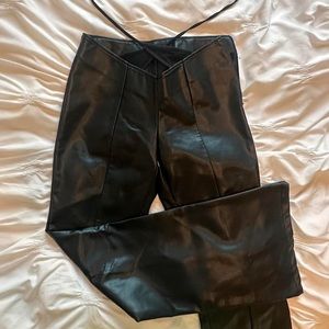 I.AM.GIA low rise flare black leather tie pants